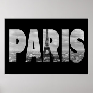 Poster Paris et tour Eiffel vintage noir et blanc