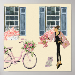 Poster Paris Fille Designer Sac Porte Chien Chien Chien C
