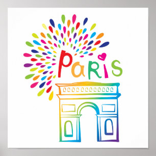 Poster Paris France   Arc de Triomphe   Design néon