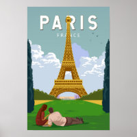 Paris France Art de Voyage Rétro Vintage