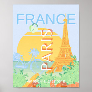 Poster Paris, France, Art du voyage, Preppy, Pastel, Bleu