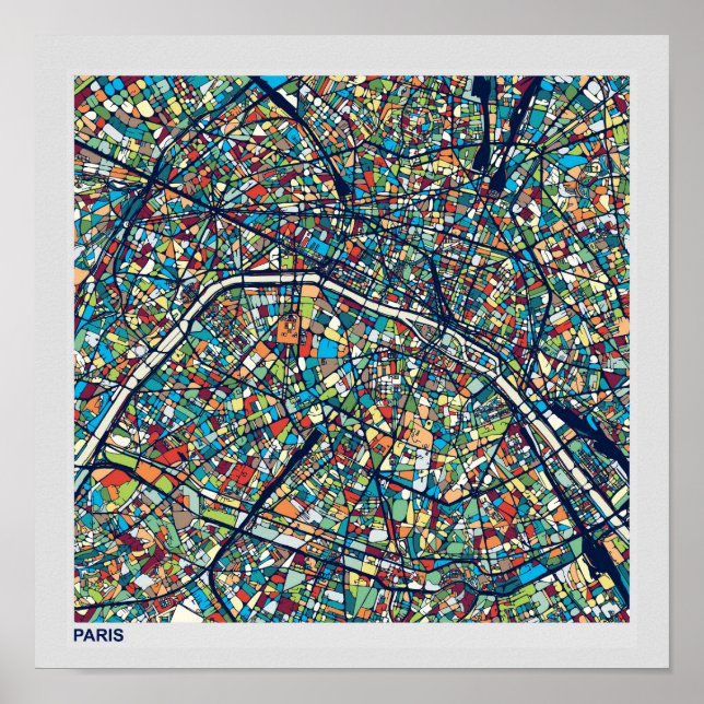Poster Paris France | Carte colorée (Devant)