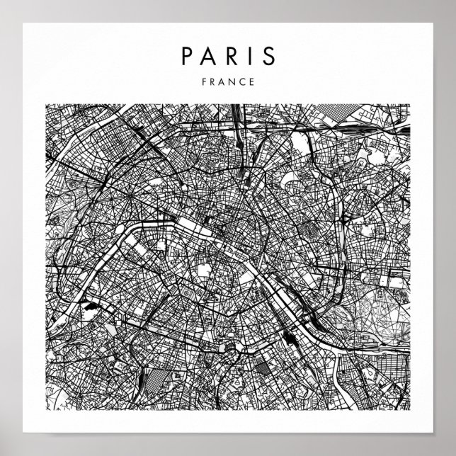Poster Paris France Mini carte des rues modernes (Devant)