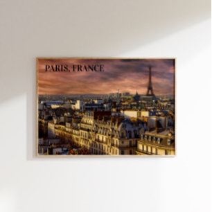 Poster Paris France Toit Terrasse Tour Eiffel Ciel Rose