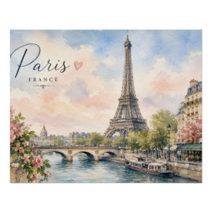 Poster Paris France Tour Eiffel rivière seine