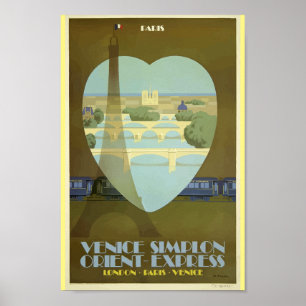Poster Paris France Tour Eiffel Vintage Orient Express