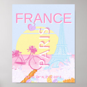 Poster Paris, France, Travel Art, Preppy, Bleu