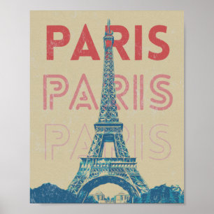 Poster Paris France typographie et tour Eiffel