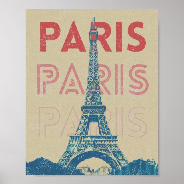 Poster Paris France typographie et tour Eiffel (Devant)