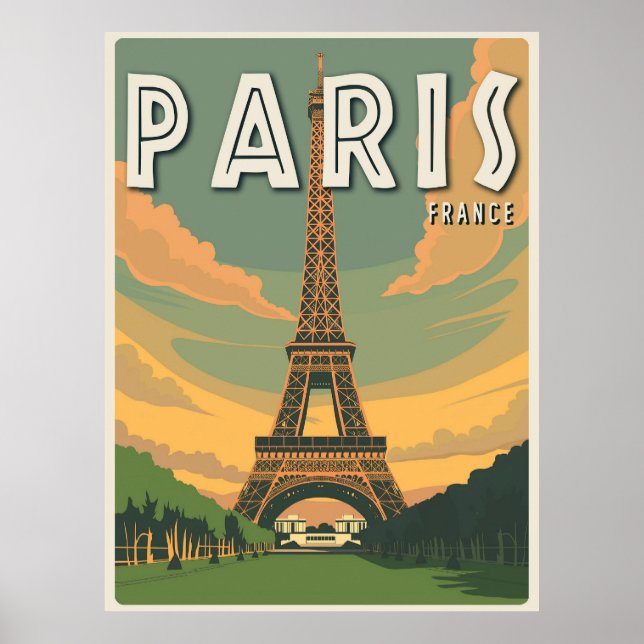 Poster Paris France Vintage voyage Tour Eiffel (Devant)