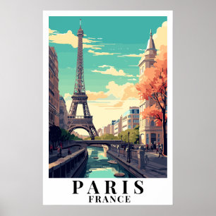 Poster Paris France Voyage Vintage Art de la Tour Eiffel