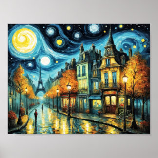 Poster Paris la nuit dans le style Van Gogh