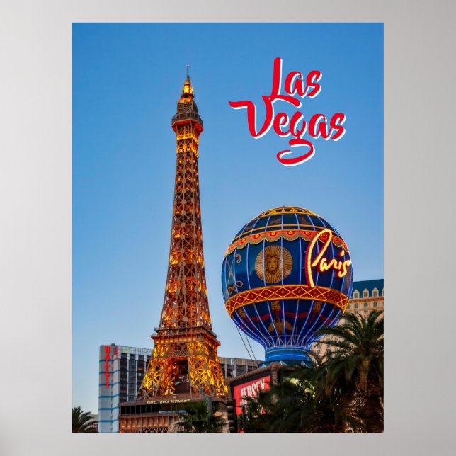 Poster Paris Las Vegas à la nuit Carte postale (Devant)