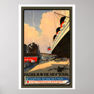Poster Paris Le Havre New York Chemins de fer de l'État f