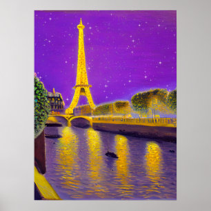Poster Paris le long de la Seine sous les étoiles