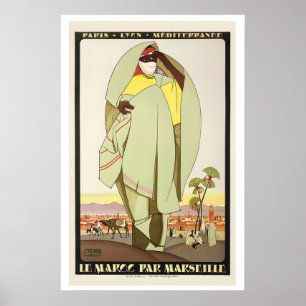 Poster Paris Lyon Marseille Maroc Mer Méditerranée