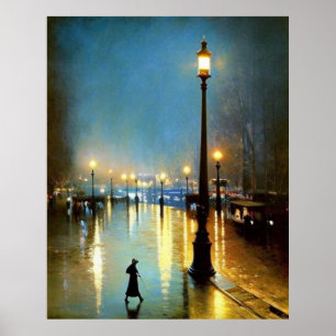 Poster Paris mouillé Lampes du soir Grande lampe Impressi
