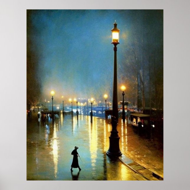 Poster Paris mouillé Lampes du soir Grande lampe Impressi (Devant)