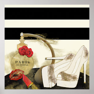 Poster Paris Parfum Rose talons et bâton à lèvres
