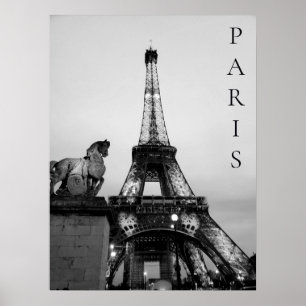 Poster Paris Romantique Éclairé Tour Eiffel Noir Blanc