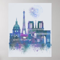Paris Skyline - Aquarelle bleu