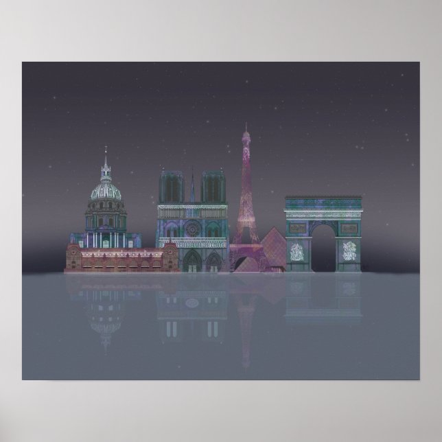 Poster Paris Skyline Réflexions nocturnes (Devant)