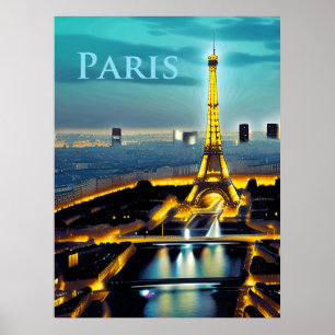 Poster Paris sous un ciel bleu turquoise