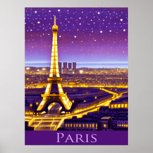 Poster Paris sous un ciel étoilé violet