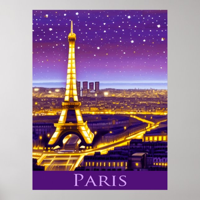 Poster Paris sous un ciel étoilé violet (Devant)