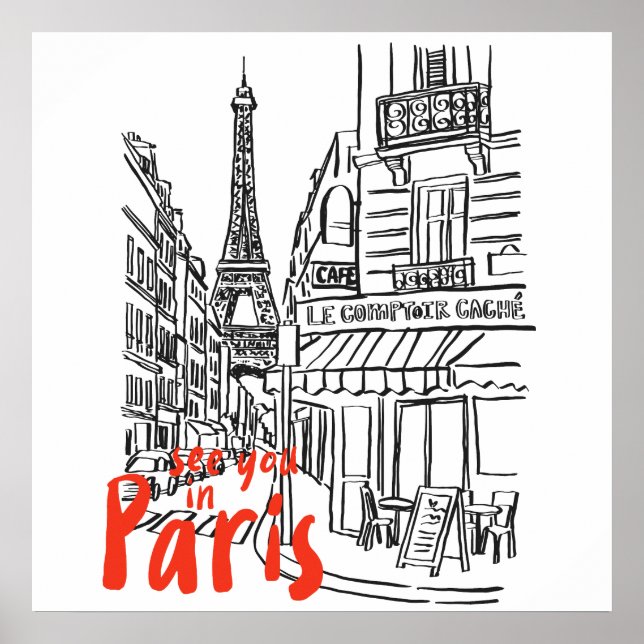 Poster Paris Street Sketch Art (Devant)
