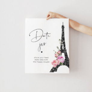 Poster Paris thème noir rose Tour Eiffel Date jar