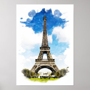 Poster Paris - Tour Eiffel - Peinture aquarelle