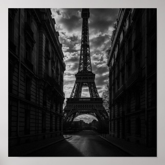 Poster Paris Tour monochrome Vue sur Urban Street (Devant)