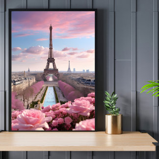 Poster Paris Travel Tour Eiffel Roses