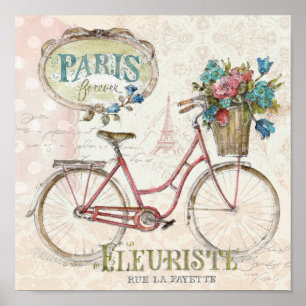 Poster Paris Vélo Avec Fleurs Devant