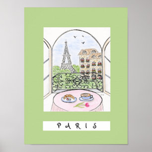 Poster Paris Whimsical et Tour Eiffel "PARIS"
