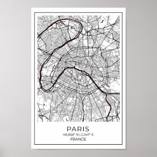 Poster Paris White Map - Black And White Map Home Decor