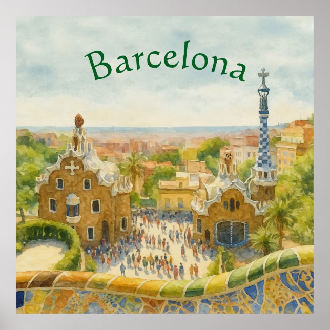 Poster Park Güell in Barcelona, Spain (Devant)