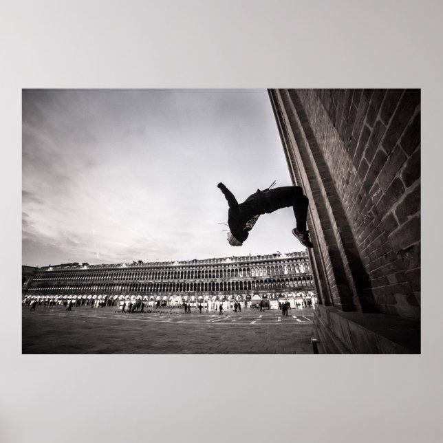 Poster Parkour mur de l'athlète flip San Marco Carré Veni (Devant)