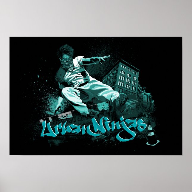 Poster Parkour - Ninjas urbain Turquoise (Devant)