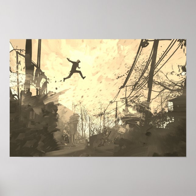 Poster Parkour Urban Obstacle Course Modern Sepia (Devant)