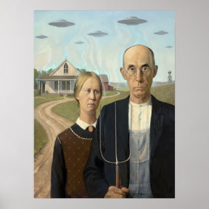 Poster Parodie d'Alien UFO Vintage American Gothic