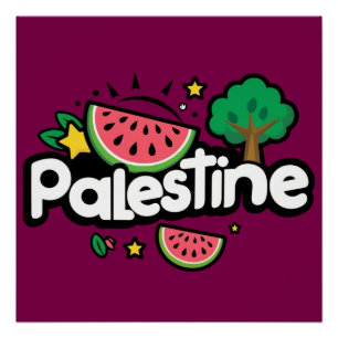 Poster Parole palestinienne mignonne entourée de pastèque