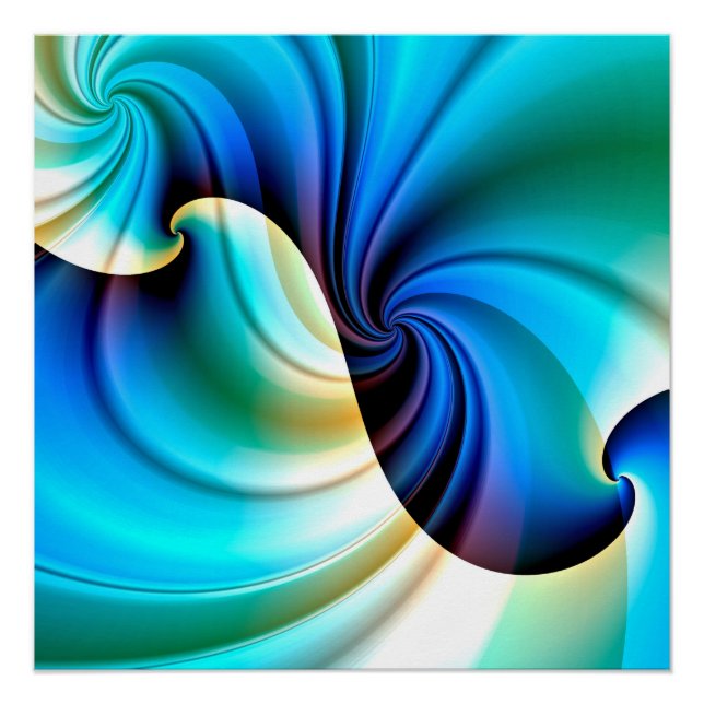Poster Part of a Wave (turquoise-ultramarine-yellow) (Devant)