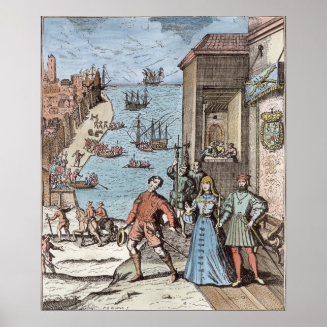 Poster Partage de Columbus avec Ferdinand et (Devant)