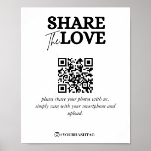 Poster Partage moderne L'amour QR Code Blanc