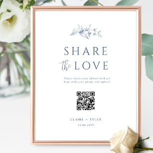 Poster Partager l'amour, élégant Mariage bleu QR Code Sig