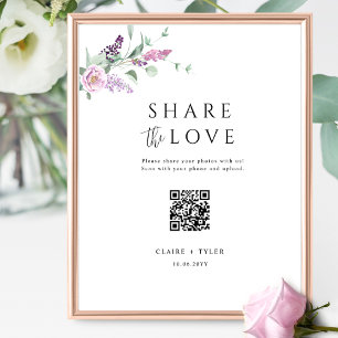 Poster Partager l'amour élégant violet Mariage QR Code Si
