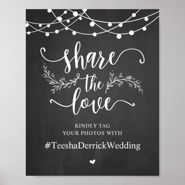 Poster Partager L'Amour, Hashtag Mariage, Chalkboard (Devant)