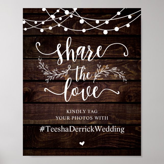 Poster Partager L'Amour, Mariage Hashtag Signal (Devant)